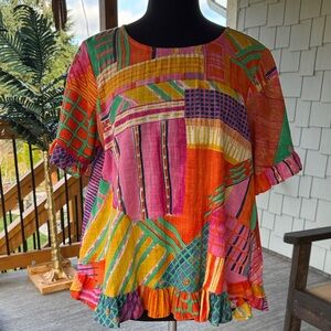 ORIENTIQUE Naturally Australia | Hi- Low Short Sleeve Patchwork Top